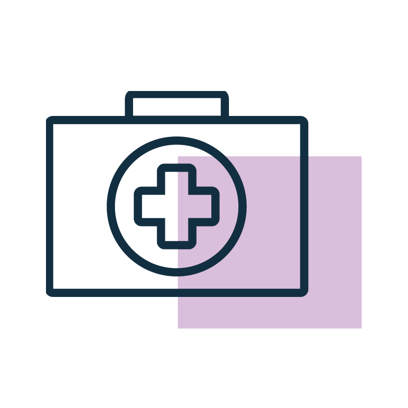 Healthcare blockchain use-case icon: medical kit with cross symbol