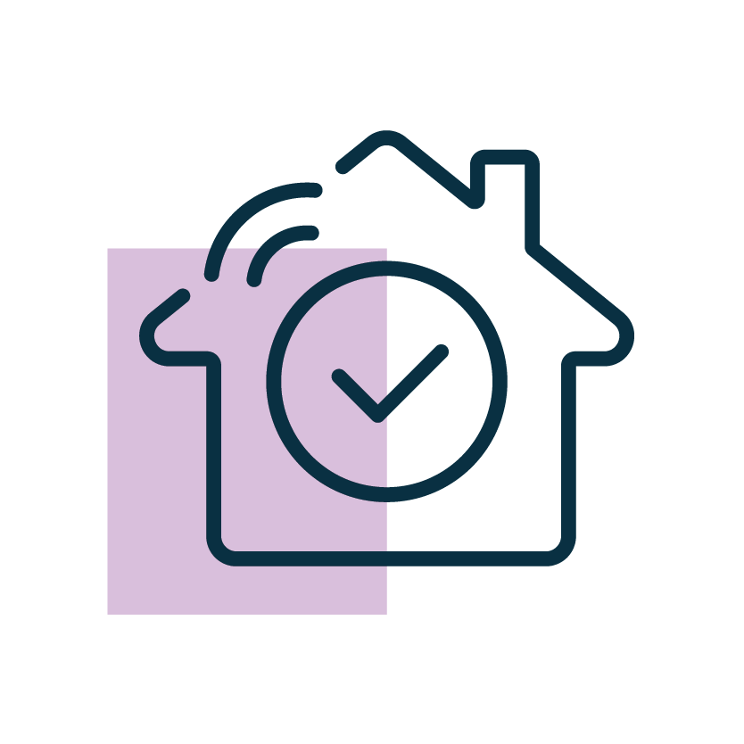 Real estate blockchain use-case icon: house with a verified checkmark
