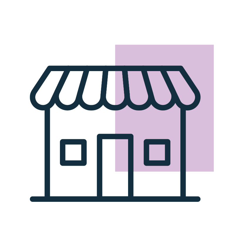 Retail blockchain use-case icon: storefront with awning