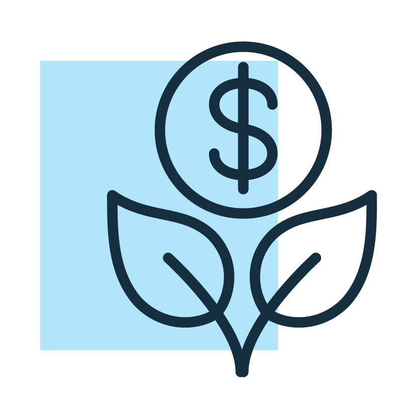 Icon: dollar coin atop a growing plant, representing income growth