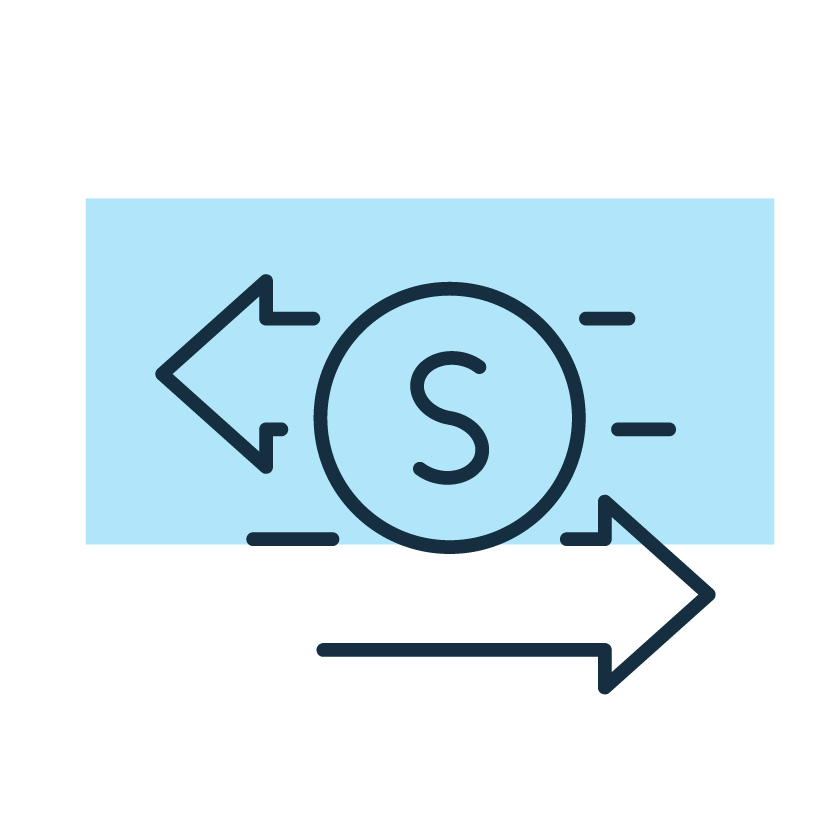 Icon: dollar coin with bidirectional arrows, representing cash flow