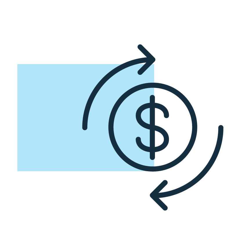 Dollar coin with circular arrows icon for recurring income