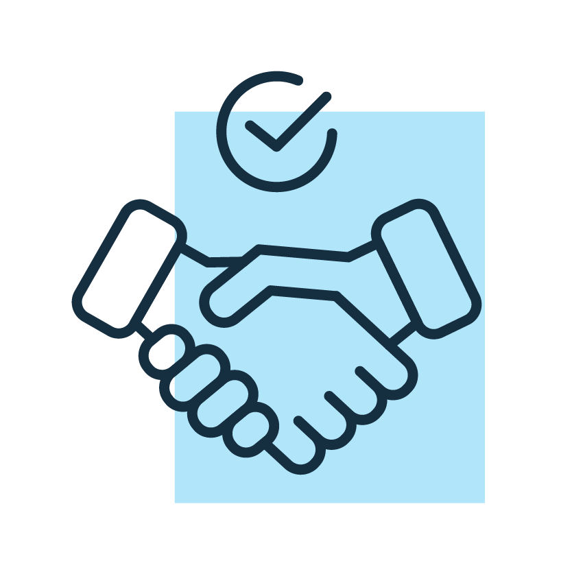 Handshake with checkmark, representing trusted partnership