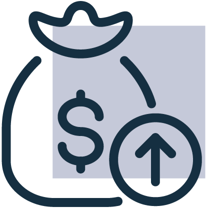Distribute step icon: money bag with dollar sign and upward arrow